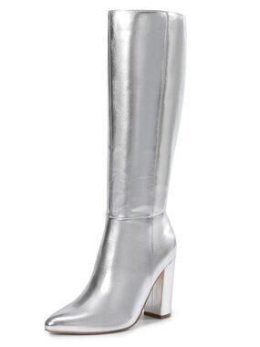 Dream Pairs Size 6.5 Boots Knee High Metallic Silver Chunky Heel Pointed Toe